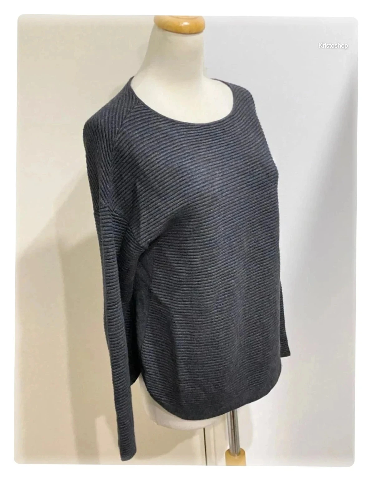 Bonobo round neck crew neck ribbed long sleeve grey sweatshirt Size S – photo 5